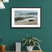 Rolling Wave and rocks Seascape Beach Photograph  Framed Art