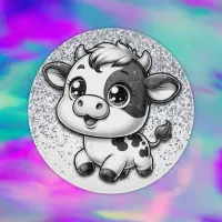 Silver Glitter on White with a Cow | Cutting Board