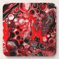 Red White and Black Pour Painting Effect Fluid Art Beverage Coaster