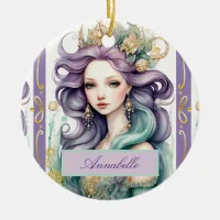 Mermaid Aqua, Lavender and White Ornament