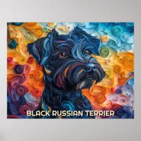 Black Russian Terrier Paper Quilling Art Portrait Poster