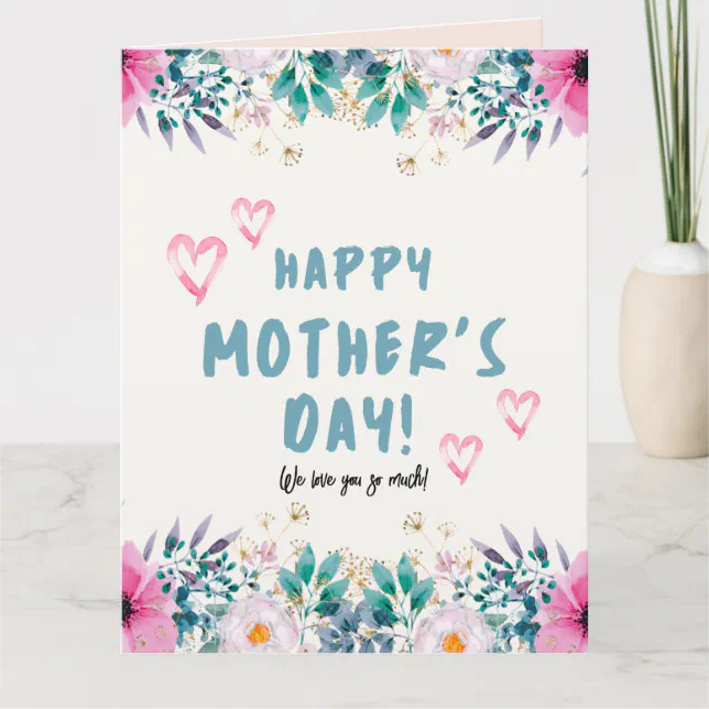 Green and Pink Floral Watercolor Happy Mothers Day Card