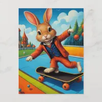 Funny Adorable Skateboarding Brown Rabbit Postcard