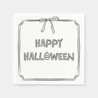 Minimalist Hand Drawn Coquette Bow Happy Halloween Napkins