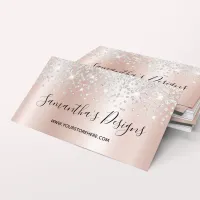 Silver Confetti Glitter Rose Gold Gradient Business Card