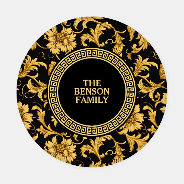 Monogram Black Gold Classy Elegant Luxury Style Coaster Set
