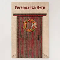 Southwest Chile Ristra Wreath Weathered Red Door Jigsaw Puzzle