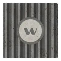 Rustic Grey Striped Stone Trivet with Monogram