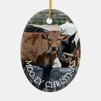 Moo-ey Christmas Funny Cow Holiday Ceramic Ornament