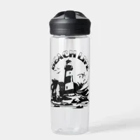 Black and White Lighthouse Beach Life Water Bottle