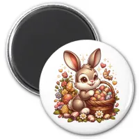 Cute Vintage Easter Bunny, Basket and Eggs Magnet