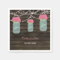 pink flowers mason jar personalized wedding napkin