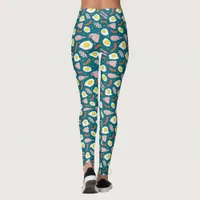 Navy Bacon Egg Sausage Breakfast Food Pattern Leggings