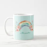 Pretty Watercolor Flowers and Rainbow Coffee Mug