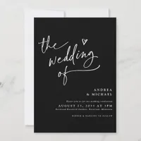 Modern Burgundy / Merlot Handwriting Heart Wedding Invitation