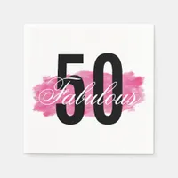 Elegant Fabulous 50 Pink Watercolor Birthday Napkins