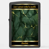 Intricate patterns of green and gold marble decor zippo lighter