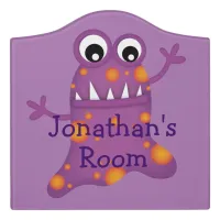 Cute Purple Cartoon Blob Monster Fun for Kids Door Sign