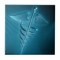 Blue Rod of Asclepius Ceramic Tile