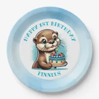 Otter Themed Boy's First Birthday Personalized Paper Plates