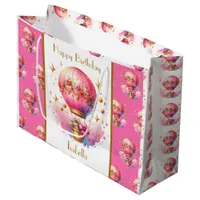 Pretty Pink and Gold Hot Air Balloons Personalized Large Gift Bag