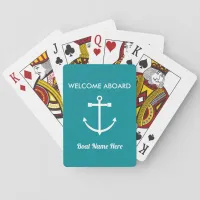 Nautical Turquoise Anchor Welcome Aboard Boat Name Poker Cards