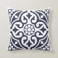 Hamptons Style Blue and White Moroccan Tile Throw Pillow