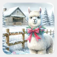 Vintage Farm and Cute Alpaca Christmas  Square Sticker