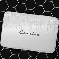 Monogram Metallic Platinum Silver Glitter Dripping Bath Mat