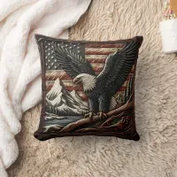 Majestic Eagle With Mountains and American Flag Throw Pillow