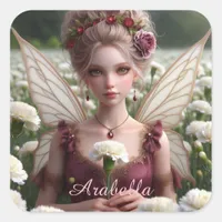 Beautiful January Fairy in Carnations Square Sticker