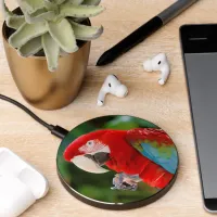 Pretty Green-Winged Macaw Parrot Bird Wireless Charger