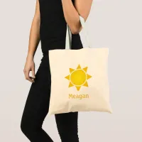 Radiant Yellow Gradient Sun with Orange Name Tote Bag
