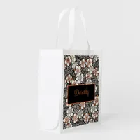 Japanese Black and Red Floral Pattern Personalized Grocery Bag