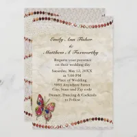 Sparkly Butterfly, Lace & Parchment Wedding Invitation