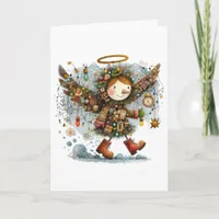 Quirky Christmas Angel Modern Folk Art Style Card