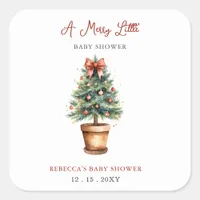 Red Bow Christmas Tree Merry Little Baby Shower Square Sticker