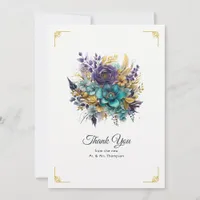 Teal, Purple, and Gold Floral Wedding Thank You Card