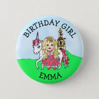 Birthday Girl Personalize Button Princess Unicorn