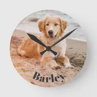 Pet Dog Photo Name Minimalist Modern Chic Stylish Round Clock