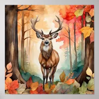 Deer in Fall Foliage Poster