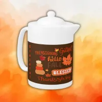 Fall Decor Pumpkin Thanksgiving on Brown | Teapot