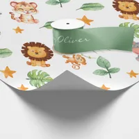 Green Wild Jungle Animals Tropical Boy Birthday Satin Ribbon