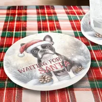 Boston Terrier Dog Waiting For Santa Watercolor Coaster