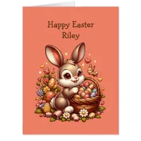 Large Vintage Easter Bunny, Basket and Eggs Card