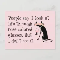 Through Rosé Colored Glasses, Wine Pun Cat Postcard