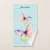 Delicate Pink Butterfly in Pastel Rainbow Colors Bath Towel Set