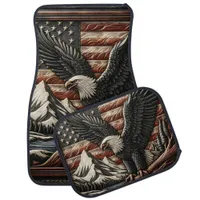 Majestic Eagle With Mountains and American Flag Car Floor Mat