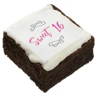 Hot Pink Chic Doodle Modern Script Sweet 16 Brownie