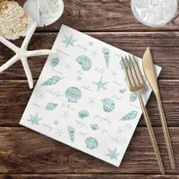 Shells Starfish Sun Fun Text Teal ID918  Paper Dinner Napkins